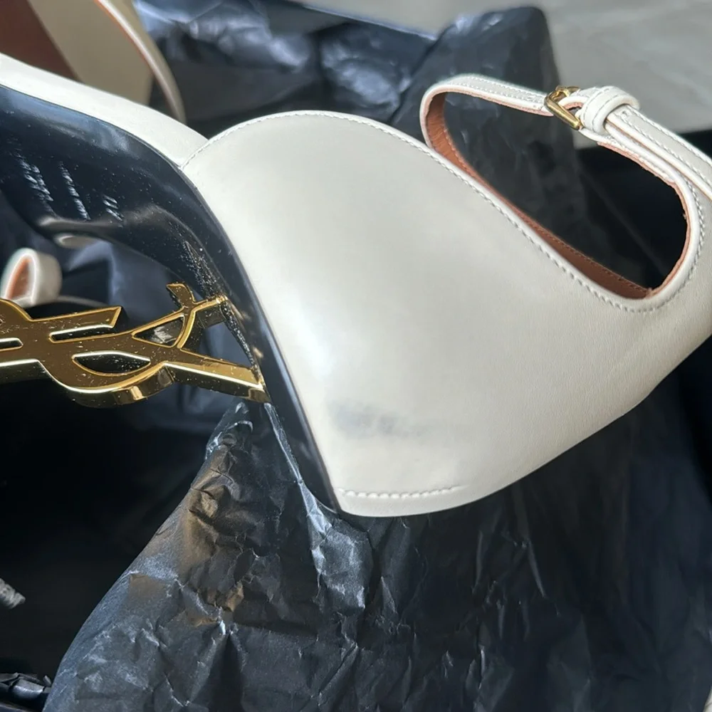 YSL Opyum sandal yves saint laurent stiletto beige gold pump 110mm sz 40 - Picture 15 of 15